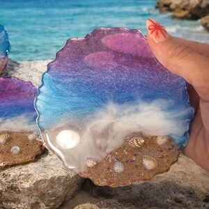 Purple Beach Coaster Set of 4 with stand